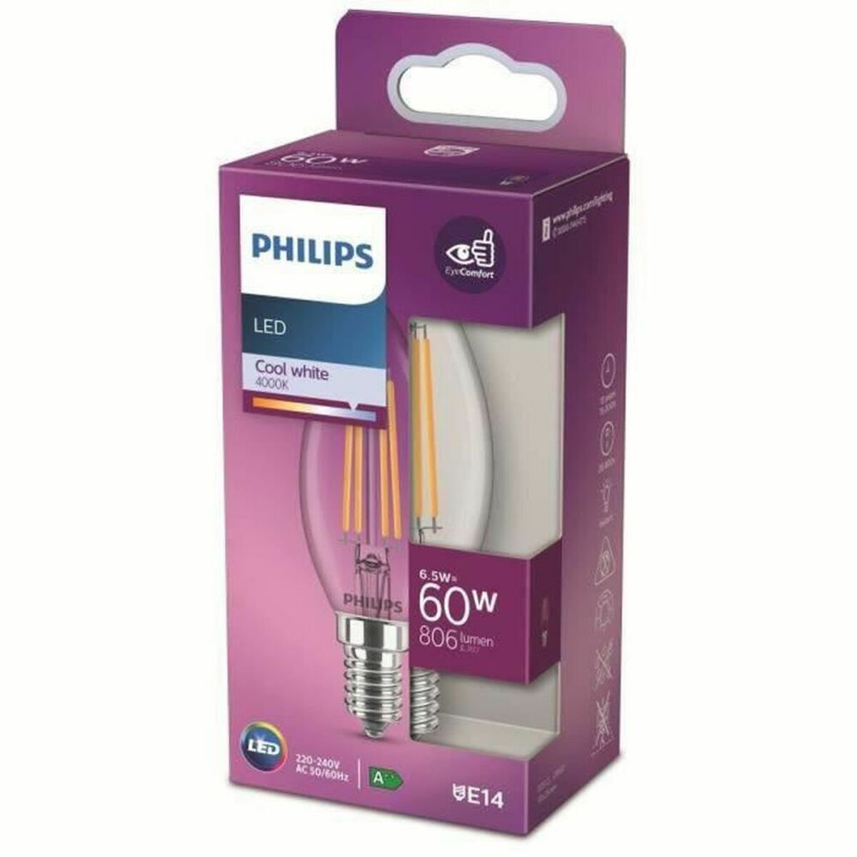 Candle LED pære Philips Kold hvid E14